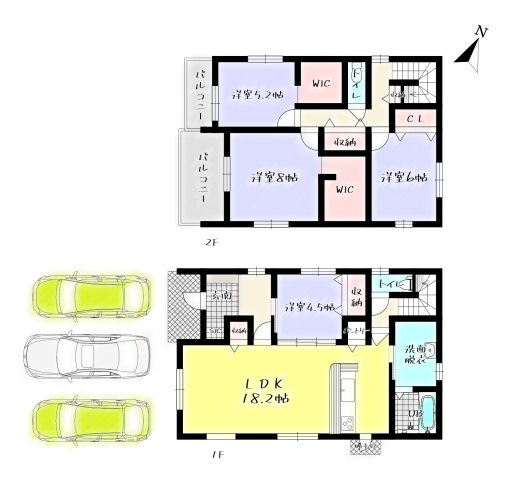 Adobleーアドブルー小倉北区常磐町1期　【小倉北区　新築戸建て】の間取り|Adobleーアドブルー小倉北区常磐町1期　【小倉北区　新築戸建て】