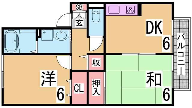 神戸市須磨区大黒町５丁目のアパートの間取り
