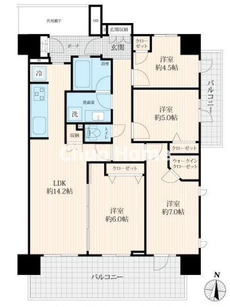 シティウィンズブライトゲートの間取り|6階部分・南向き・3方角部屋につきまして日当たり・通風・眺望良好。新規リノベーションマンション。安心のアフターサービス保証付きですのでご購入後も安心して暮らせます。