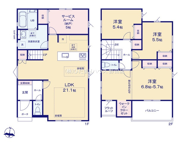 流山市江戸川台東10期　新築戸建　1号棟の間取り|3LDK+納戸（間仕切り対応で4DKに変更できます。）