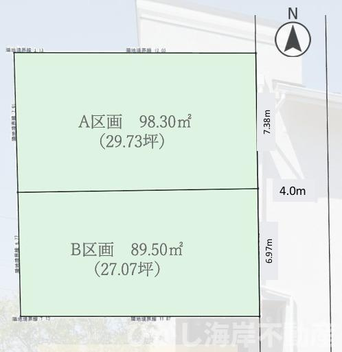 平塚市須賀　売地　全２区画の土地図|対象B区画