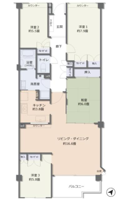 ル・アール高尾エグザフォートの間取り|～南向き4LDK　木々に囲まれ人目を気にせず寛げるリビング～