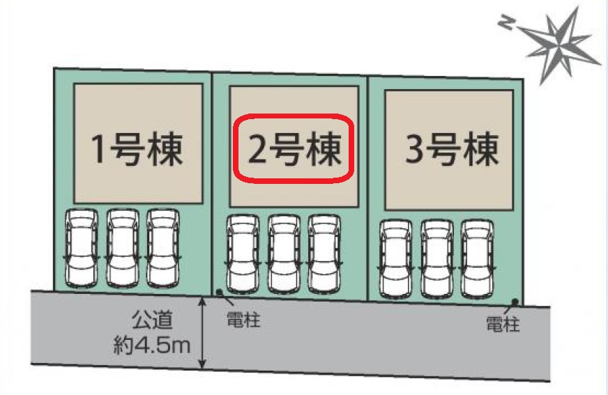 狭山市水野・全3棟　新築一戸建　2号棟の区画図|【全3棟・2号棟】カースペース並列3台。