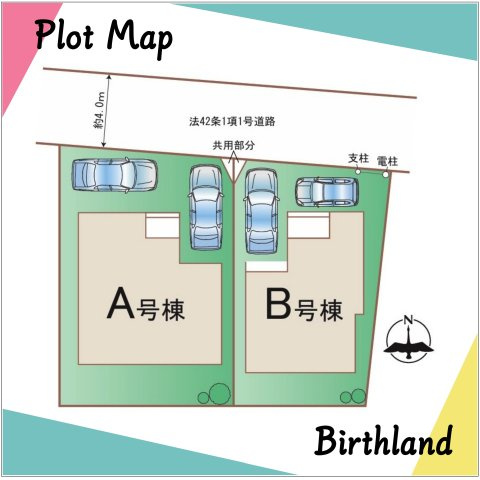 新築戸建・新築建売　福島市宮下町　第四小・第四中の区画図|駐車スペース2台可能です！（車種による）小学校まで徒歩8分！中学校まで徒歩14分！