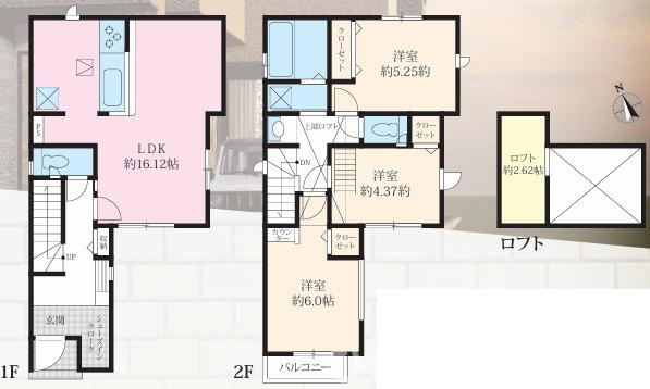 茅ヶ崎市萩園　新築戸建の間取り|南向き　３LDK