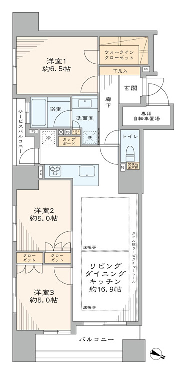 アスコットパーク日本橋小伝馬町の間取り|アスコットパーク日本橋小伝馬町：北東向き角部屋！全居室収納・窓が付いた３ＬＤＫ床暖房・エアコン付きリノベーション物件です！