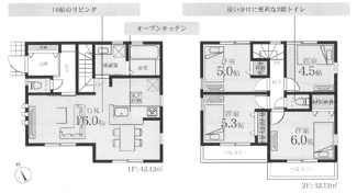 【間取り】 | 海老名市望地2丁目  1号棟 | 4LDK　都市ガス　バルコニー2箇所　1階掃き出し窓シャッター付　浴室乾燥機+窓　LDK16帖