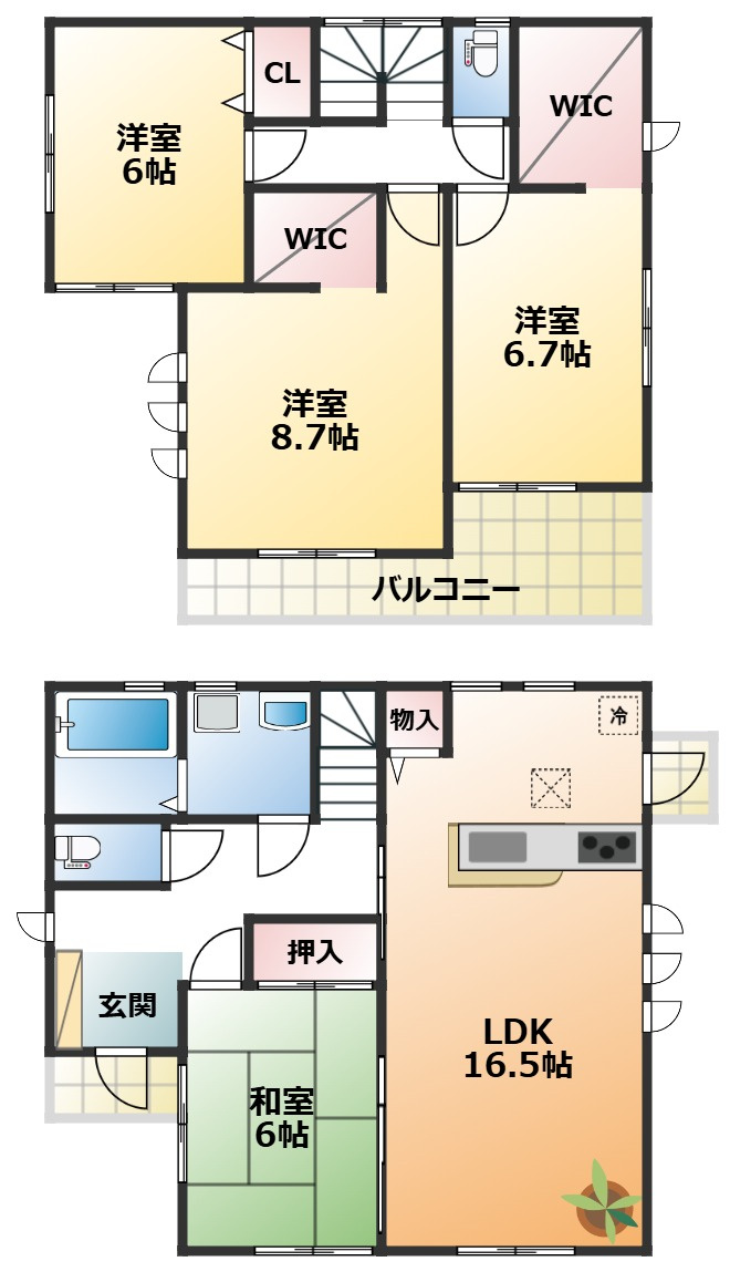 LiveleGarden.S下野市上大領の間取り|全室南向きで陽当たりの良い間取りです