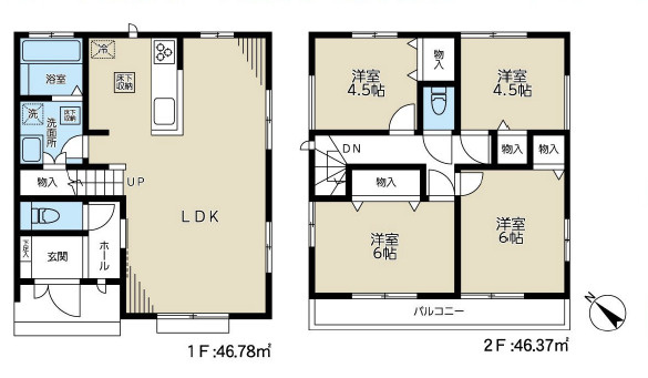 茅ヶ崎市甘沼　中古戸建の間取り|全室二面採光で明るく通風性良好