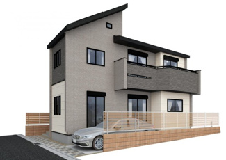 【外観パース】 | 【仲介手数料無料！！】府中市四谷1丁目　新築戸建て（全1棟）1号棟　6180万円 | 本パースは、イメージ図につき、風景、建物、植栽などについては施工後の現物との差異が生じます
つきまして本パースによって生じたいかなる損害については一切責任を負いません
