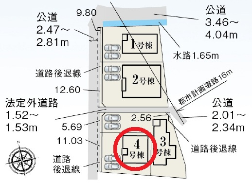 西尾市巨海町北浜田第2　新築分譲住宅　全4棟　4号棟の区画図