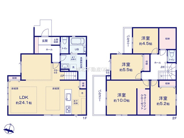 練馬区東大泉6丁目 全2棟 1号棟の間取り|建物面積116.75㎡ 2階建て4LDK LDK+水廻りを配した生活しやすい間取り
WICに土間収納、パントリーなど収納も豊富です