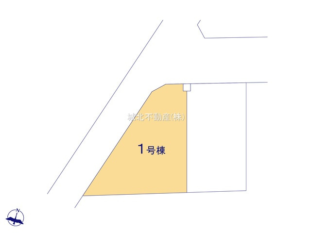 練馬区東大泉6丁目 全2棟 1号棟の区画図|土地面積123.94㎡ 北側約6.0ｍ公道×北西側約4.0ｍ公道に面する開放感ある角地です