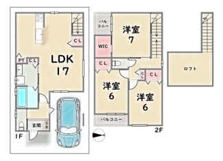 【参考プラン】 | 下京区西七条北衣田町　建築条件付 | 《2Fプラン》建物価格：1700万円　延床面積：86.27平米（1F:42.53平米　2F:43.74平米）