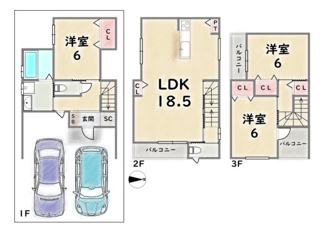 【参考プラン】 | 下京区西七条北衣田町　建築条件付 | 《3Fプラン》建物価格：1800万円　延床面積：89.10平米（1F:26.73平米　2F:35.64平米　3F:26.73平米）