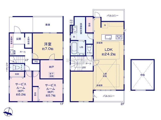 練馬区東大泉6丁目 全2棟 2号棟の間取り|建物面積116.75㎡ 2階建て3LDK(納戸表記を含む)　LDK+水廻りを配した生活しやすい間取り
土間収納にパントリー、ドレスルームなど収納も豊富です