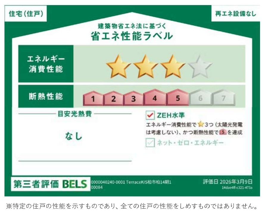 柏市柏新築戸建（柏14期）の省エネ性能ラベル|省エネ性能ラベル・ZEH水準