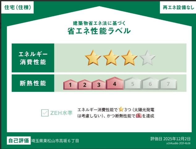 飛龍　高坂（東松山市高坂アパート新築工事）の外観|省エネ性能ラベル