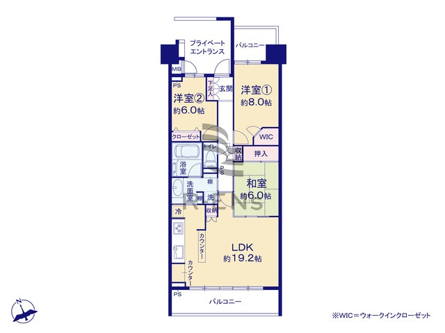 【間取り】 | グランジオ武蔵野 | 南向きの明るい住空間で、心地よい毎日を演出します