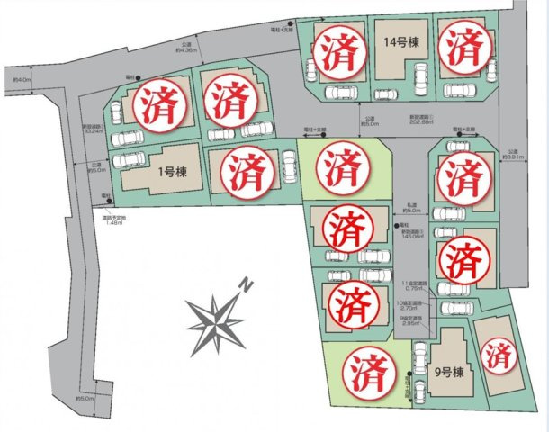 仲介手数料無料　東村山市秋津町３丁目　新築戸建　全15棟　9号棟の区画図