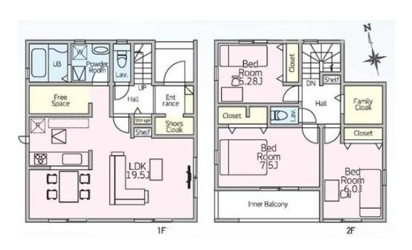 【間取り】 | 桐生相生町2丁目24-1期　リナージュ | 敷地面積は281.30㎡（85.09坪）とゆとりがあり、カースペース3台分を確保。19.5帖の広々としたLDKを配した長期優良住宅認定物件です。