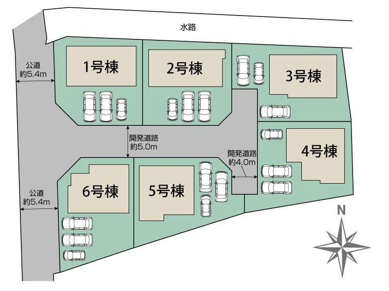 新築　高崎市下豊岡町全６棟　Blooming　Garden　5号棟の区画図|4号棟　区画図　西側接道幅員約5.4ｍ
