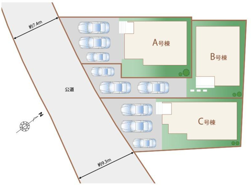 八重瀬町安里新築戸建て A号棟〈全３棟〉の区画図