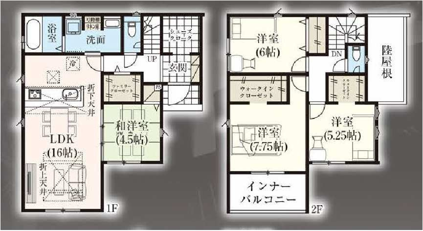 新築　渋川市金井全２棟　GRAFARE　1号棟の間取り|建物面積110.54㎡　シューズインクローク・ファミリークローク・ウォークインクローゼット・各部屋収納付きで便利です！インナーバルコニーなので突然の雨でもお洗濯物も安心です♪
							
