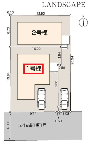 東村山市諏訪町2丁目・全2棟　新築一戸建　1号棟の区画図|【全2棟・1号棟】
駐車1台可、南道路に面し日当たり良好です。