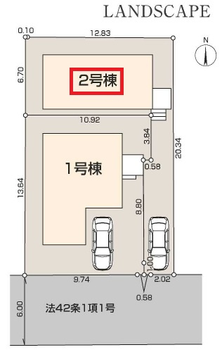 東村山市諏訪町2丁目・全2棟　新築一戸建　2号棟の区画図|【全2棟・2号棟】
駐車1台可能です。