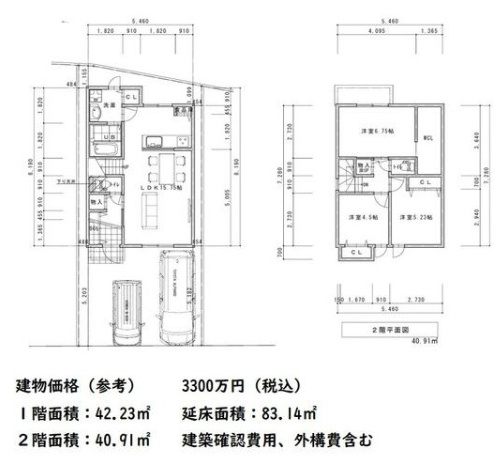 【土地図＋建物プラン例】 | 川島尻堀町 売土地 | 参考プラン　建延83.14㎡　　価格3300万円（税込）
