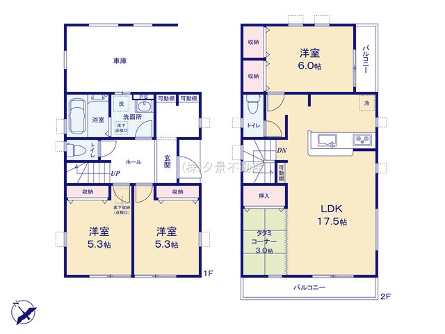 《仲介手数料無料》越谷市大字弥十郎188-6新築一戸建てリーブルガーデンの間取り