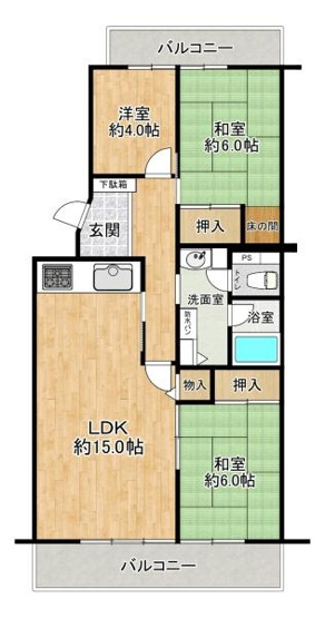 【間取り】 | グリーンヒル新多聞303号棟