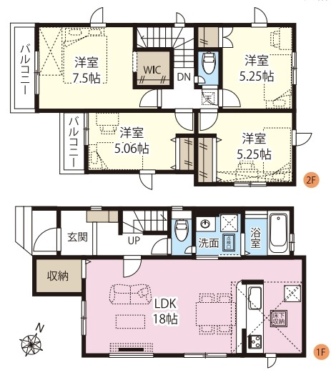 上尾市川　新築一戸建て　グラファーレ　03の間取り|上尾市川　新築一戸建て　グラファーレ　03・4LDK・土地面積107.06m2・建物面積97.70m2
