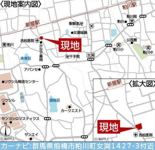 【新築】前橋市粕川町女渕第3　１号棟(全２棟)　クレイドルガーデン　新築建売分譲の地図