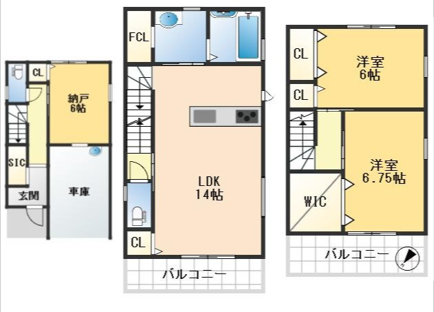 摂津市鳥飼西2丁目　新築戸建の間取り