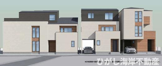 茅ヶ崎市中海岸　新築戸建　全３棟の外観パース|イメージパスですので実際のものと多少異なります

8月1日撮影　建築中　現地外観