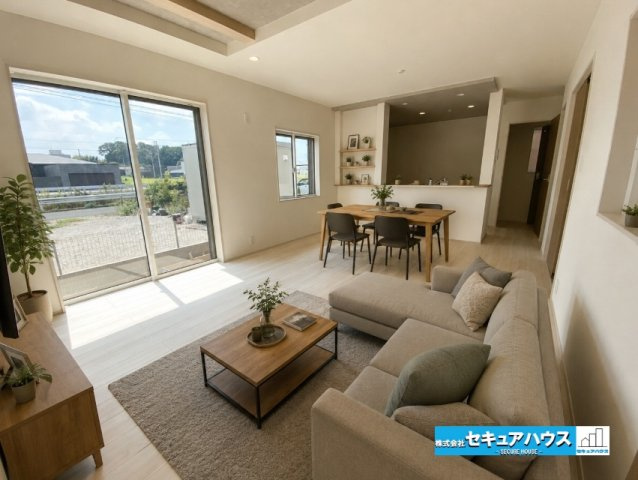 【本日ご案内可能】知多市寺本新町2丁目　全1棟の居間・リビング|【リビングに家具を配置したイメージ図】
◆広々としたリビングのため、ダイニングテーブルやソファなどの大きな家具を配置することができます。　　　　　　　　　　　　　　　　　　　　　　　　　　　　　　　　