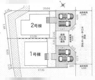 【区画図】 | 秦野市南矢名  2号棟 第19 | 2号棟　南東側約5.0ｍ公道　駐車並列2台（車種によります）　敷地面積49.8坪