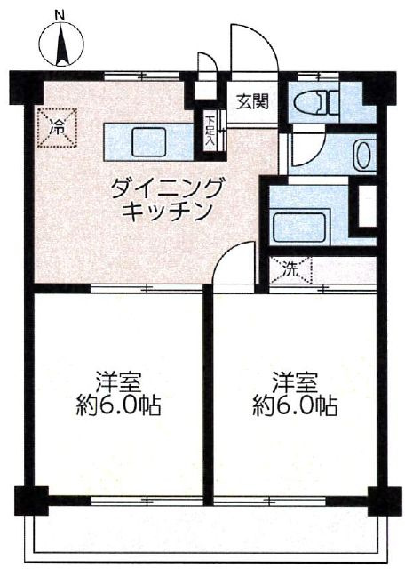 豊栄マンションの間取り|南向きにつきまして日当たり・通風・眺望良好。新規リノベーションマンション。