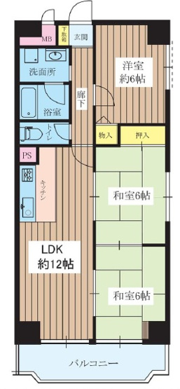 【間取り】 | ネオハイツ第２新大阪 | 東南角部屋・オーナーチェンジ物件・全居室６帖以上