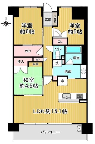 サンマンションアトレ城東の間取り|中古マンション　3LDK　専有面積：70.78㎡（壁芯）　バルコニー面積：13.71㎡　南向き
