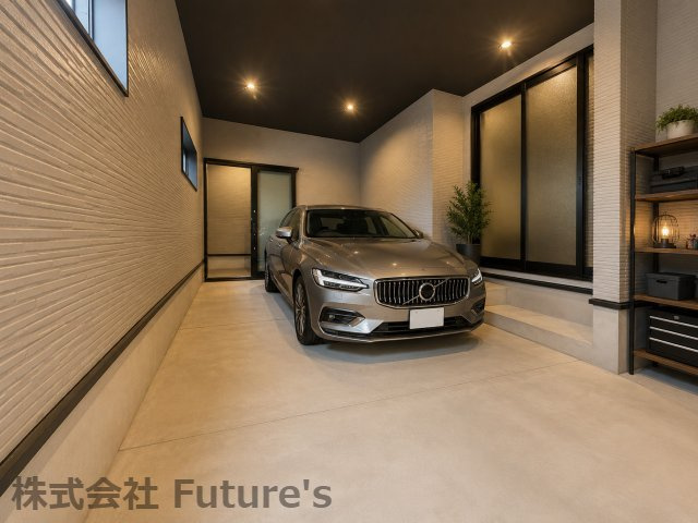 三郷市新和1丁目　新築戸建の駐車場|現況の物件写真にCGによる画像処理を行っています。家具、家電、小物、カーテン等はイメージはCGです。