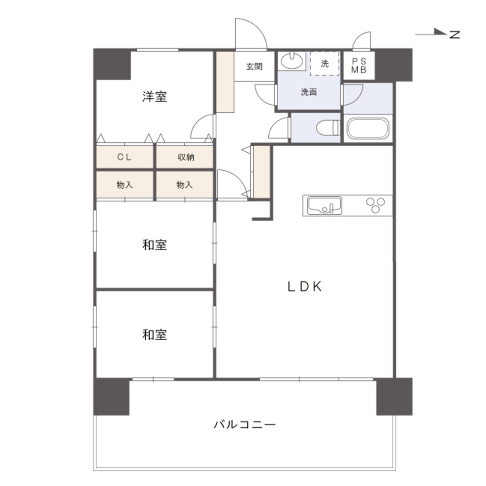 ライオンズマンション岡山内山下の間取り|専有面積：80.64㎡の3LDKの間取です。
