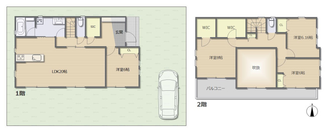 【土地図＋建物プラン例】 | 練馬区南大泉４丁目　売地 | 約20帖の広々LDKを確保した、ゆとりある参考プランです