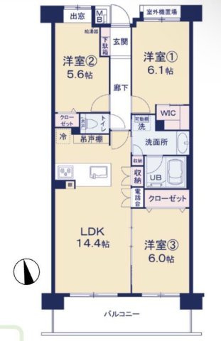 コスモ戸田公園ピアセーレの間取り|3LDK 専有面積70.76m2　バルコニー面積10.08m2