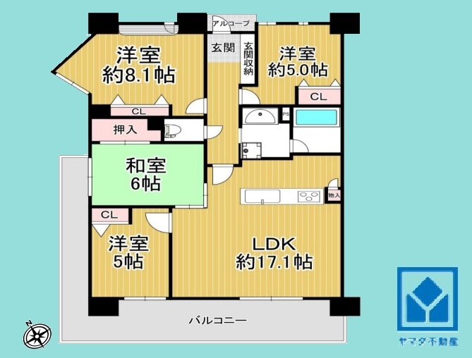 西宮マリナパークシティ海のまち四番館の間取り|4LDK、専有面積87.93平米、バルコニー面積23.7平米、13階建て2階部分。室内たいへん丁寧にお使いです。
