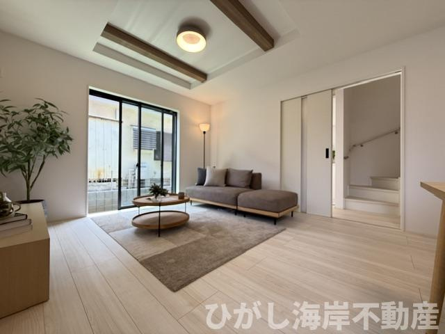 茅ヶ崎市室田３丁目　新築戸建　全２棟の居間・リビング|16帖　LDK