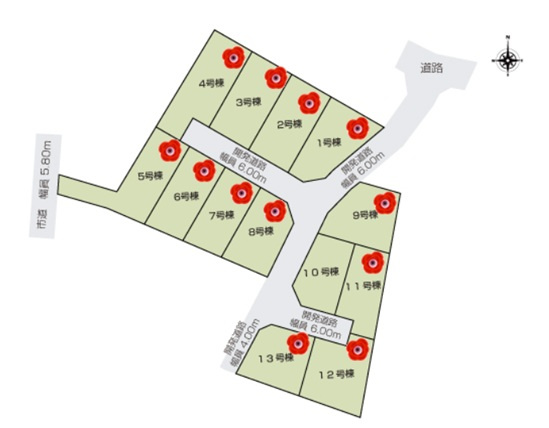 【いろどりアイタウン】　栃木市大宮町　22-P1　全13邸の区画図|全棟配置図