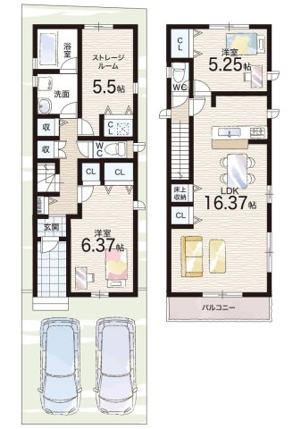 ♦八尾市二俣　第1期　新築一戸建ての間取り